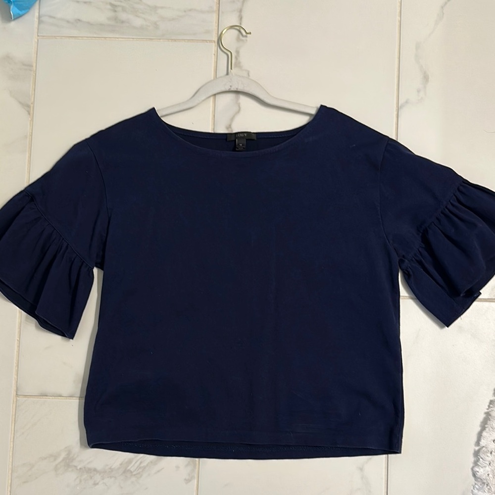 Navy Blue Ruffle Sleeve Top
